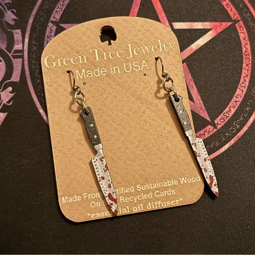 Green Tree Jewelry Knife Earrings - Made From Certified Sustainable Wood
